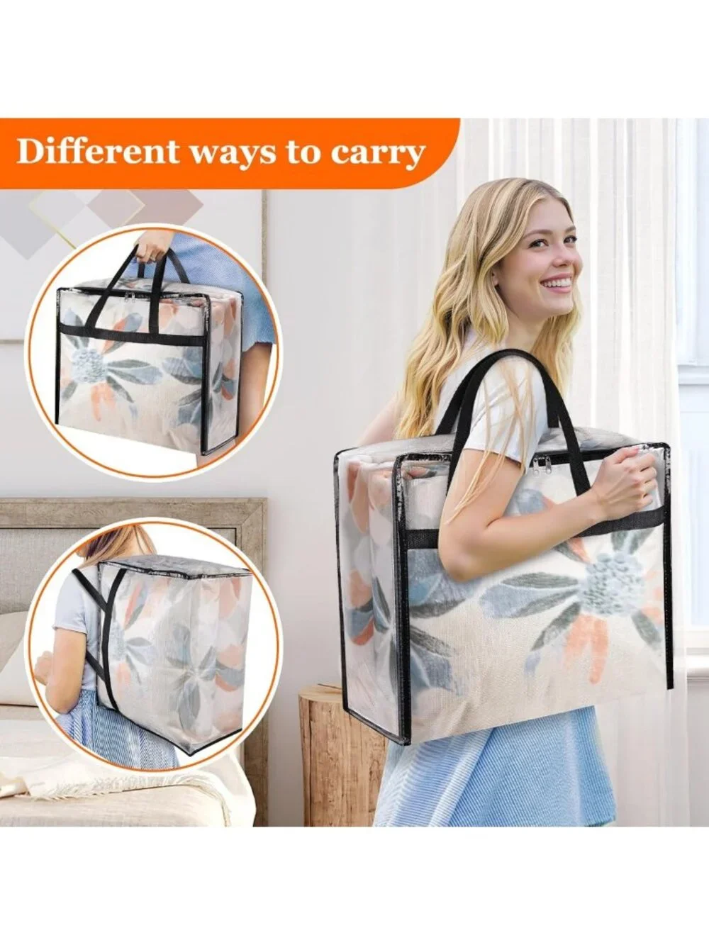 6 Pack Clear Storage Bags for Bedding, Comforters & Clothes - 60L Space Saver